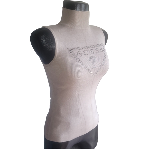 Guess Tan Colored Sleeveless High Neck Top L - Picture 2 of 6